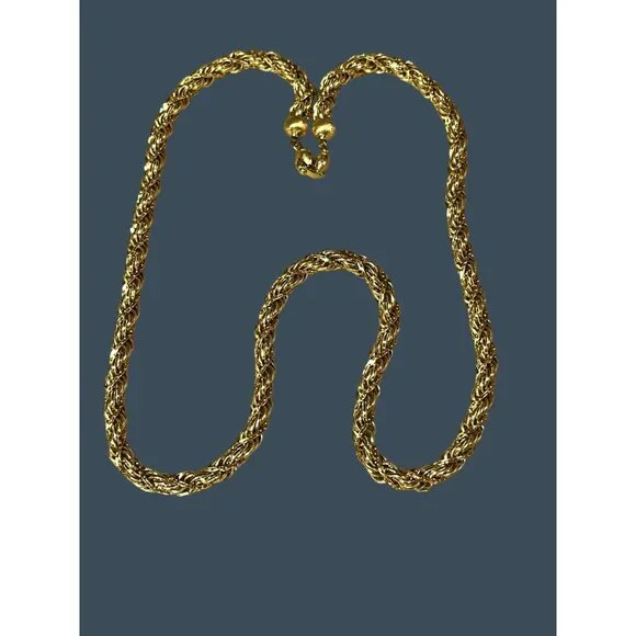 Vintage Monet Gold-Tone Twisted Rope Chain Necklace With Textured Beads & Clasp - Picture 3 of 8